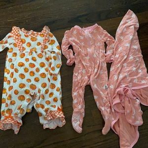3-6 month pajamas, one of them has a swaddle that matches